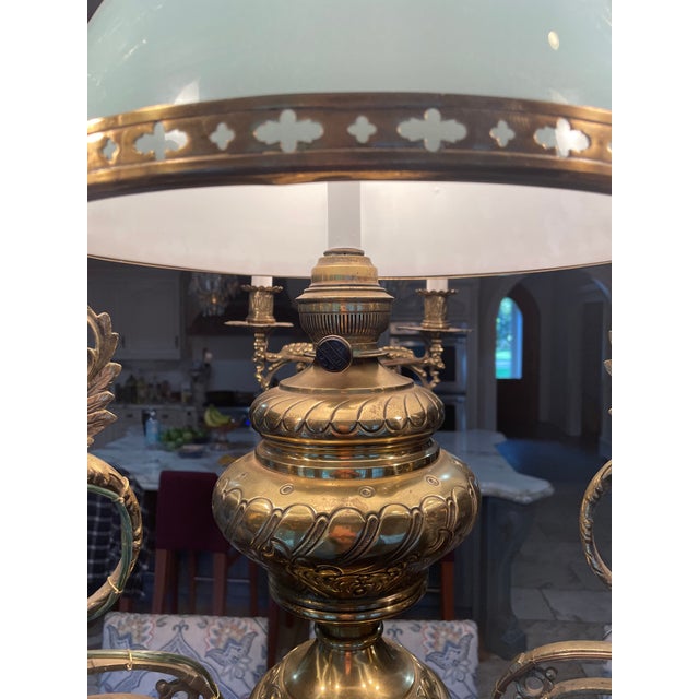 Brass 1890's French Large Blue & Brass Chandelier For Sale - Image 8 of 13