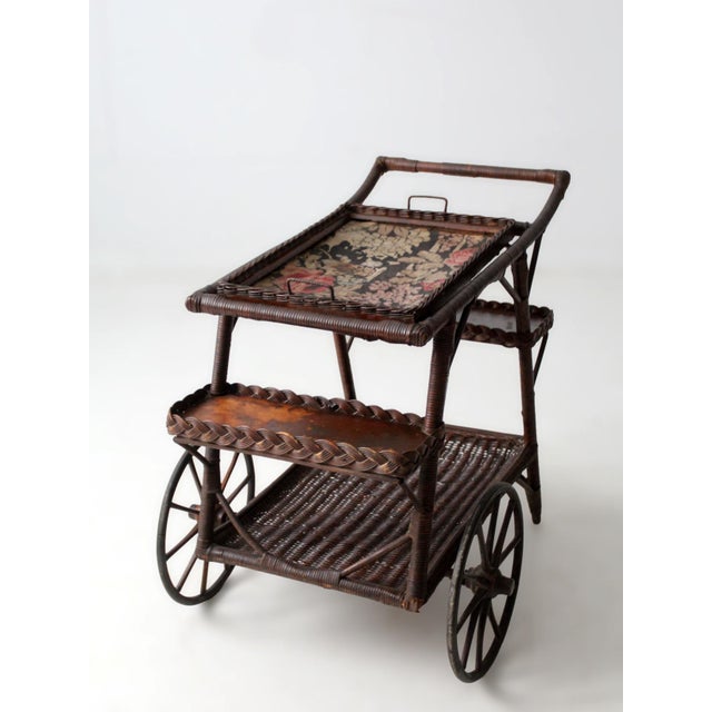 Early 20th Century Early 1900s American Wicker Serving Cart For Sale - Image 5 of 18