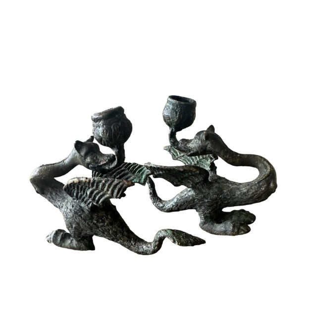 1900 - 1909 Early 19th Century Bronze Neo Gothic Dragon Candlesticks- a Pair For Sale - Image 5 of 8