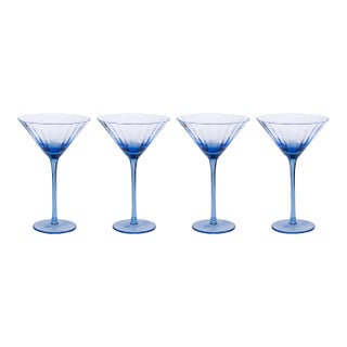Malden 4-Piece Set Optic Martini Glasses, Cocktail Blue For Sale