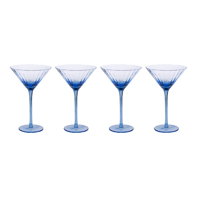 Malden 4-Piece Set Optic Martini Glasses, Cocktail Blue For Sale