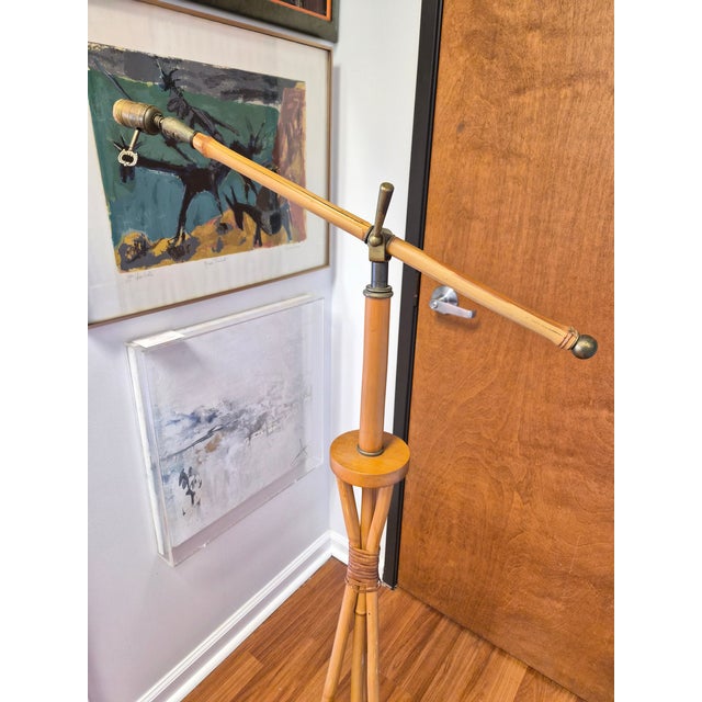 Brown Mid-Century Bamboo Tripod Floor Lamp For Sale - Image 8 of 11