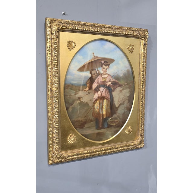 Chinese Lady Fishing, Pastel on Canvas, 1850, Framed For Sale - Image 3 of 12