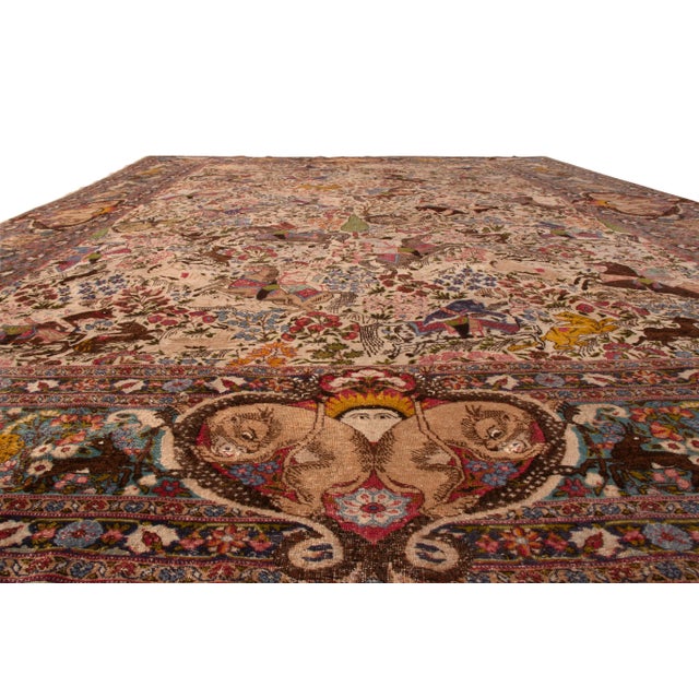 Traditional Hand-Knotted Antique Tabriz Style Rug Beige Blue Pictorial All Over Pattern For Sale - Image 3 of 8