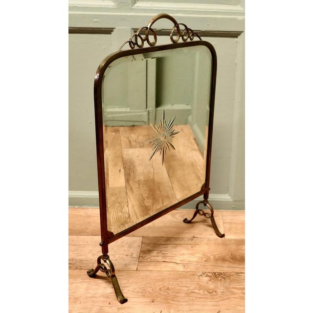 Art Deco Brass and Sunburst Mirror Fire Screen, 1900 For Sale - Image 6 of 7