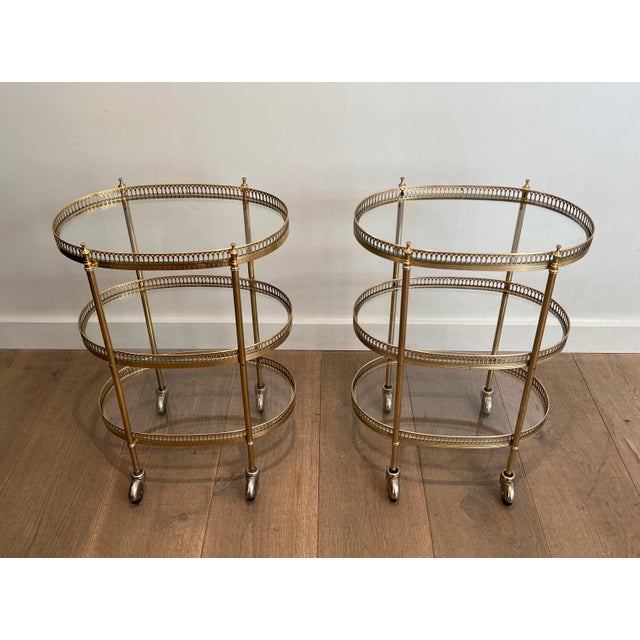 Oval 3-tier Brass Drinks Trolleys in the Style of Maison Jansen - a Pair For Sale - Image 6 of 12