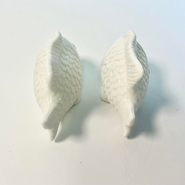 Nautical 1980s Vintage Coastal Trompe L’Oeil Le BlancPorcelain Fish Salt & Pepper Shakers - A Pair For Sale - Image 3 of 14