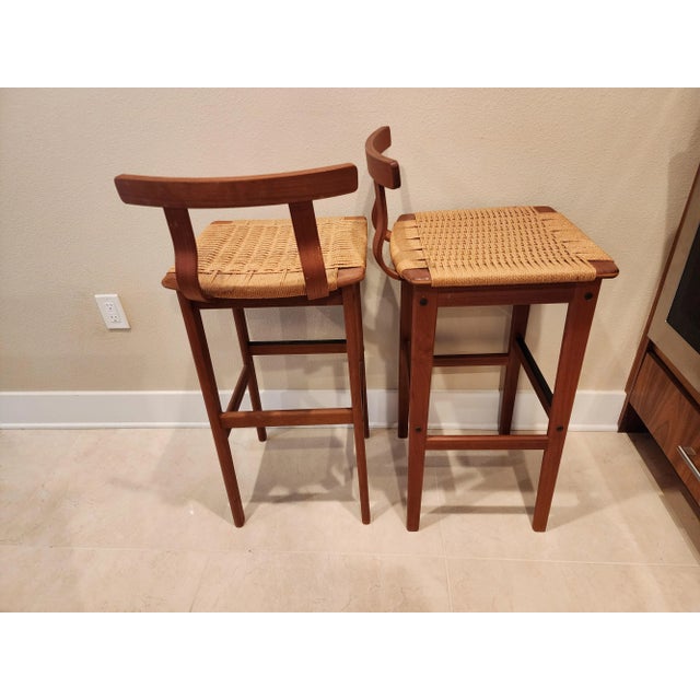 Chestnut 1960s Mid-Century Modern Danish Teak Pair of Bar Stools For Sale - Image 8 of 8