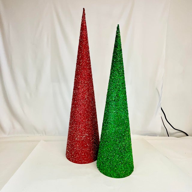 1980s Boho Chic Hollywood Regency Memphis Sparkling Cone Christmas Tabletop Trees - A Pair. For Sale - Image 4 of 9