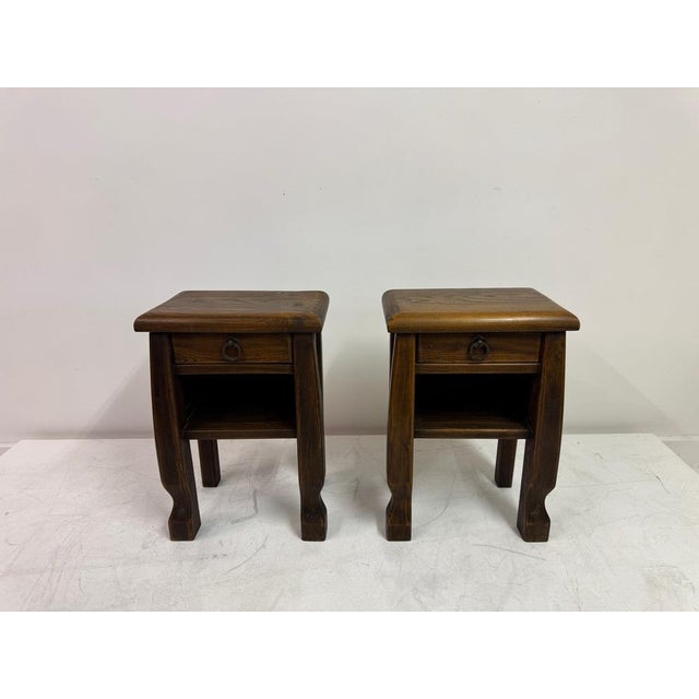 Brutalist Oak Bedside Tables in the style of Olavi Hänninen, 1960s, Set of 2 For Sale - Image 3 of 15