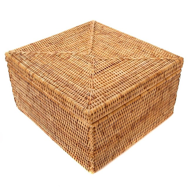 Artifacts Rattan Flat File Storage Box with Lid in Honey Brown For Sale - Image 9 of 9