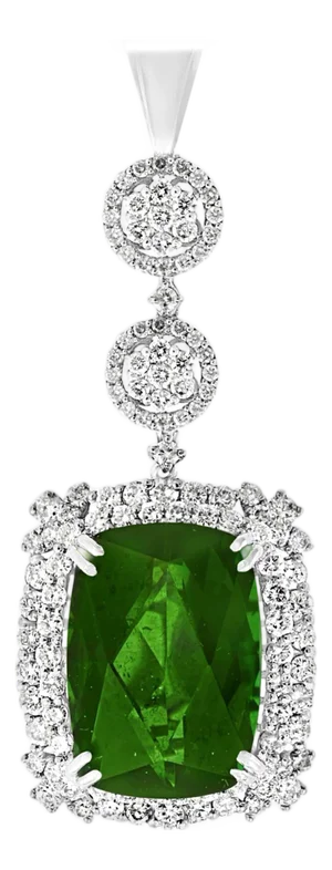 17 Carat Green Tourmaline and 4 Carat Diamond Pendant / Necklace 14 Karat Gold