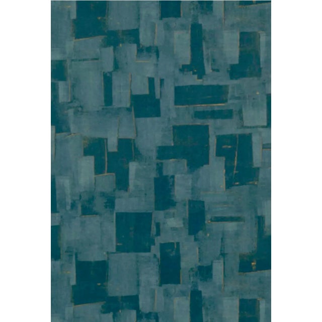 6 Rolls Kravet Cubist Teal Wallpaper For Sale - Image 9 of 9