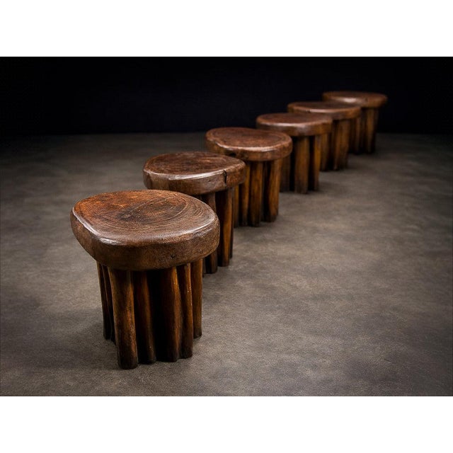 Wood Set of Six Sculptural “Denúncia” Stools in Solid Reclaimed Wood, Brazil, 1970s For Sale - Image 7 of 14