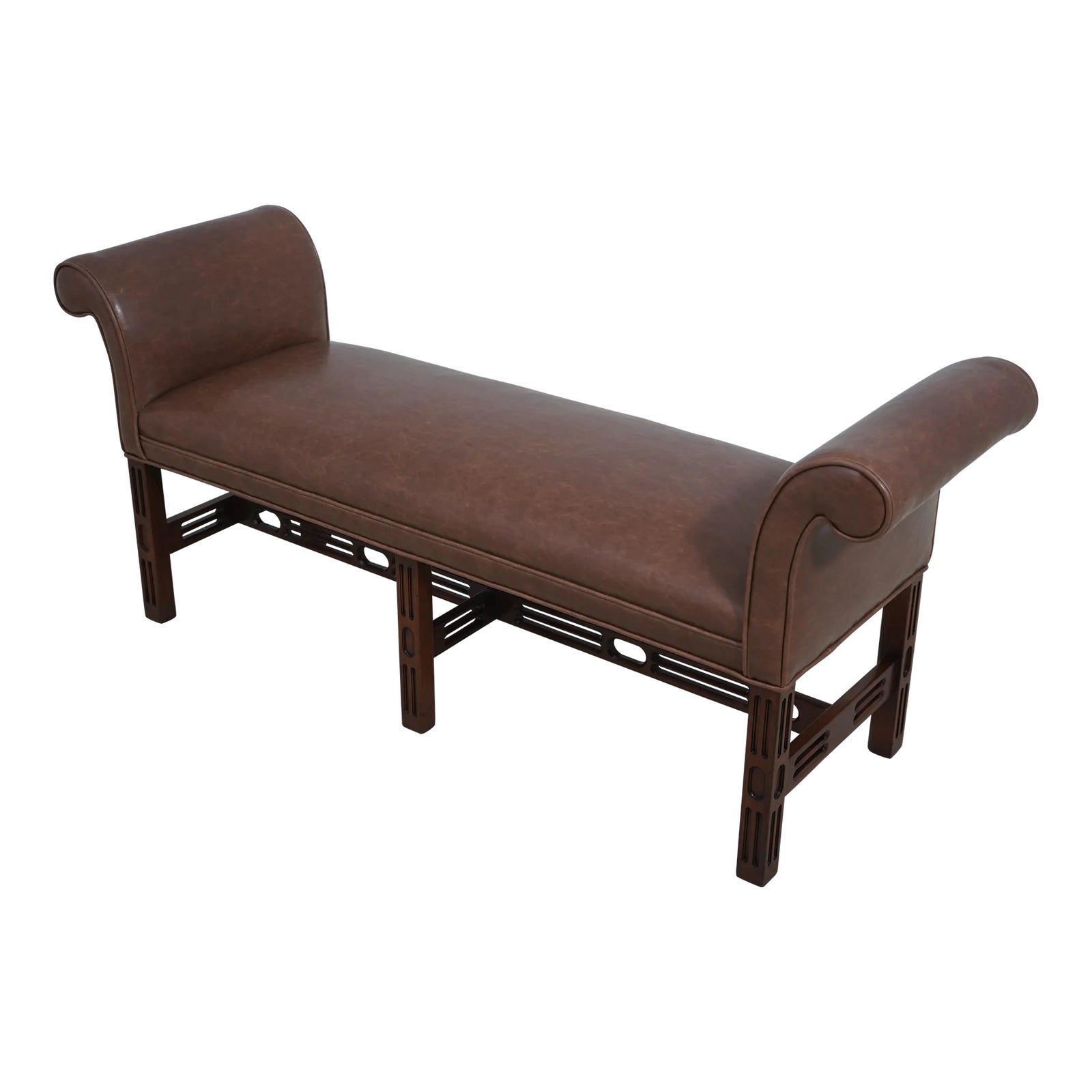 Southwood Chippendale Style Leather Window Bench | Chairish