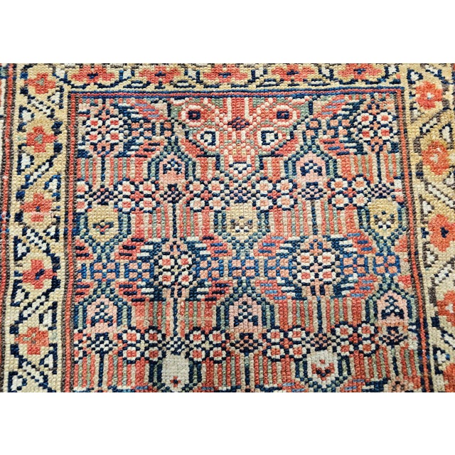 Antique Serab Camel Hair Runner Rug, Hand-Knotted Wool, Allover Geometric Pattern, Red & Green, 3x12 For Sale - Image 18 of 18