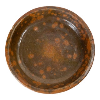 19th Century American Redware Pie Dish With Manganese Spots For Sale