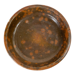 19th Century American Redware Pie Dish With Manganese Spots