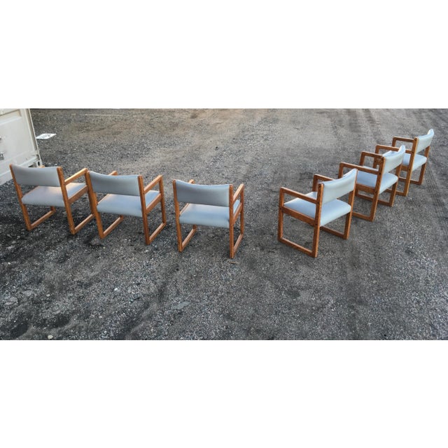 Edward Wormley Late 20th Century Danish Modern Oak Box Chairs on Sled Bases - Set of 6 For Sale - Image 4 of 12