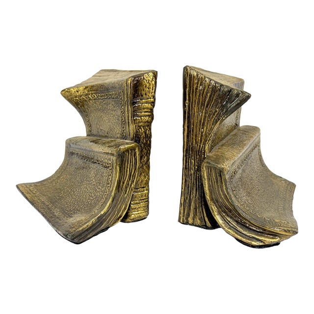 Pair of Mid 20th Century Solid Brass Book Form Bookends | ArtBrass Co. For Sale