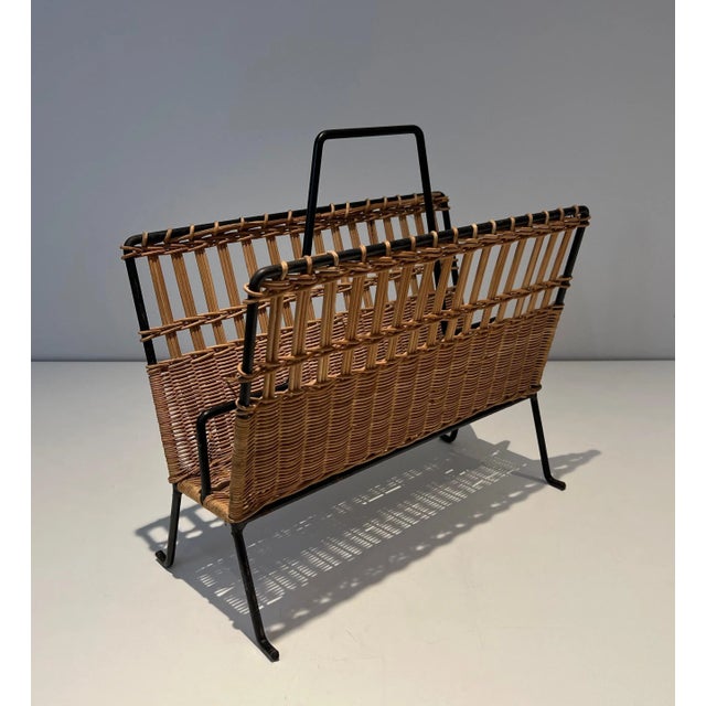 1950s Rattan and Black Lacquered Magazine Racks - a Pair For Sale - Image 6 of 11