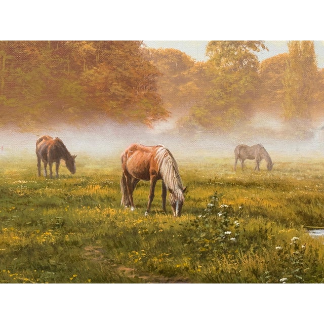 Realism Late 20th Century River Landscape Scene with Horses in the English Countryside by David Morgan For Sale - Image 3 of 13