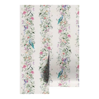 Mahjong Floral Stripe Grasscloth Wallpaper by House Party | Soap White | 6 Yards For Sale
