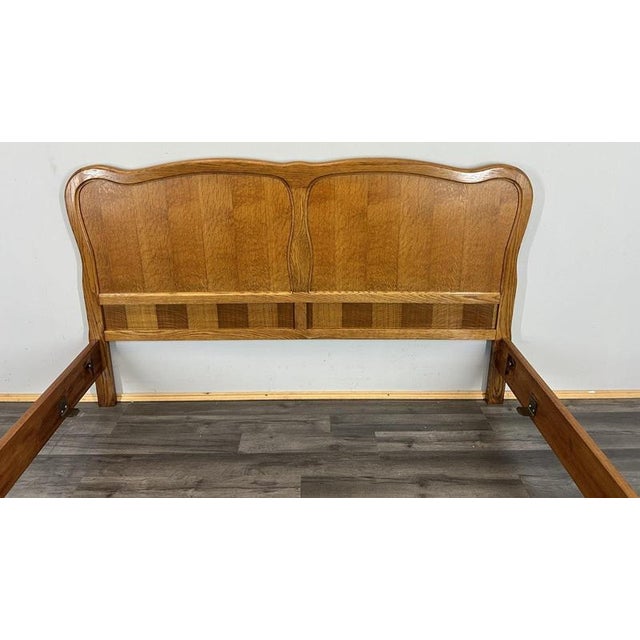 Vintage French Louis XVI Style Oak Double Bed Frame with Carved Headboard For Sale - Image 5 of 12