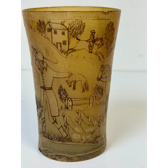 Rare Georgian Hand-Engraved Sporting Cow Horn Beaker "The Death" of the Fox Hunt For Sale - Image 13 of 18
