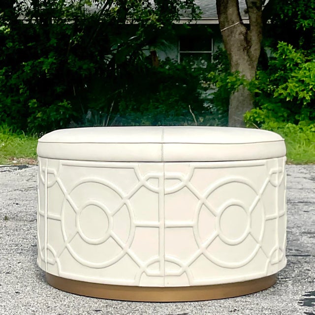Vintage Regency Currey and Co “Alisa” Leather Storage Ottoman For Sale In West Palm - Image 6 of 12