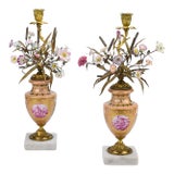 Late 18th Century Porcelain Candelabra Urns Meissen Flowers, Artist Signed- Set of 2 For Sale