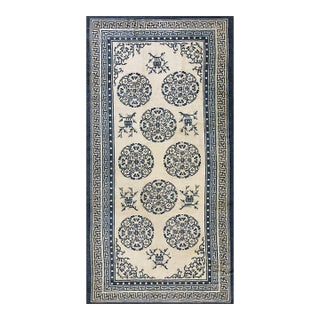 Mid-19th Beige Greek Key Antique Chinese Ningxia Carpet Knotted 5'2" X 10'2" Rug For Sale