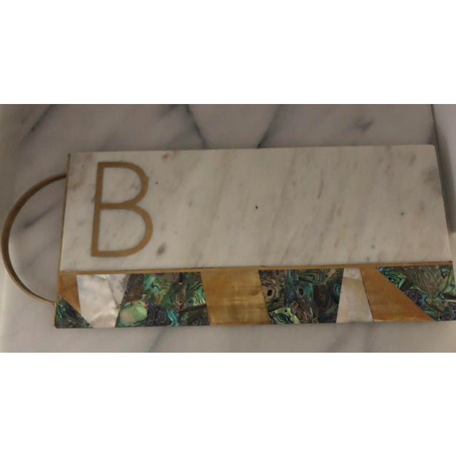 Anthropology Marble Mother of Pearl Monogram Cheese Board For Sale - Image 9 of 9