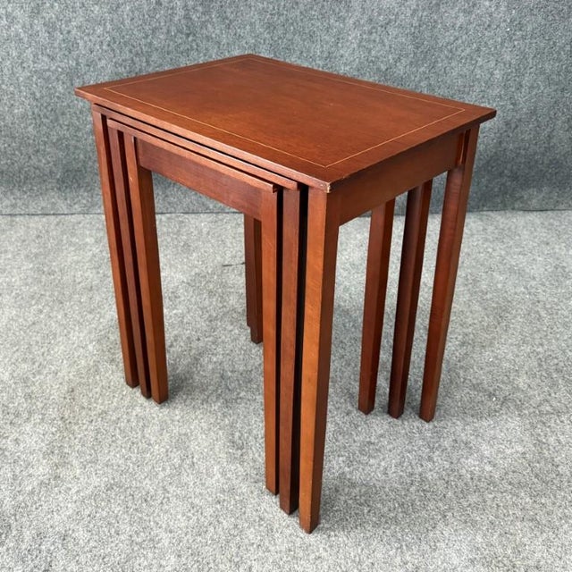 Late 20th Century Set of 3 Inlaid Mahogany Nesting Tables For Sale - Image 9 of 18
