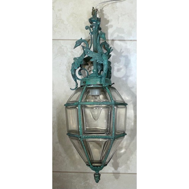 Antique Neoclassical Bronze Hanging Lantern / Pendent With Ornate Swan Motif For Sale - Image 17 of 17