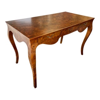 Vintage Italian Olive Wood Three Drawer Writing Desk For Sale