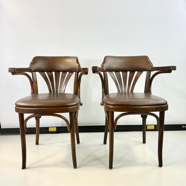 1940s Vintage Boho Chic Art Deco Drevounia Bentwood Arm Chairs - A Pair For Sale - Image 4 of 14