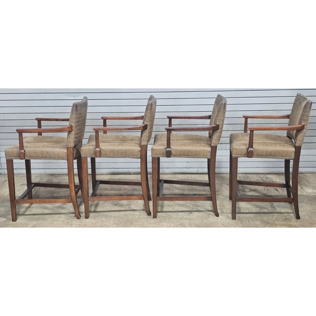 Late 20th Century Set of Four Hickory Chair Mahogany Alligator Pattern Leather Counter Stools For Sale - Image 10 of 11