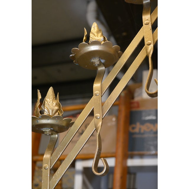 1980s Pair Vintage Adjustable Gold Painted Wrought Iron / Metal Floor Candelabra's - 7 Holders in Each For Sale - Image 5 of 18