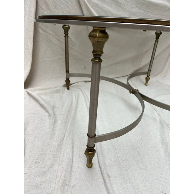 Maison Jansen Steel and Brass Round Coffee Table For Sale - Image 6 of 11