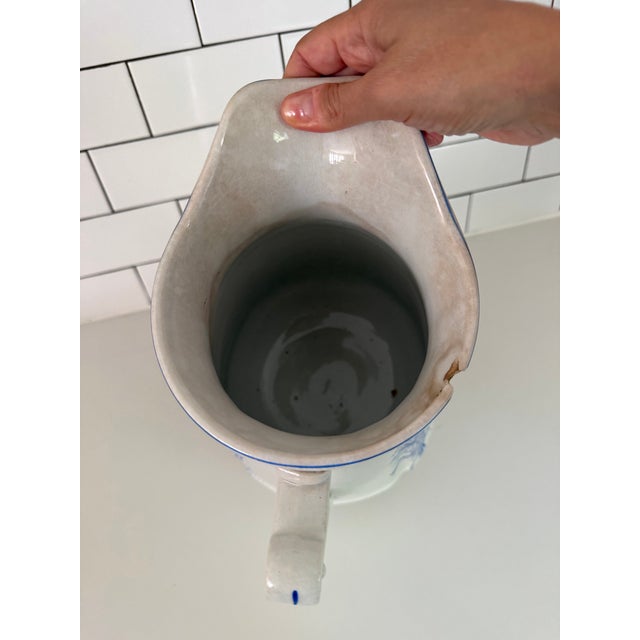 English Antique Blue and White Transferware Pitcher For Sale - Image 3 of 6