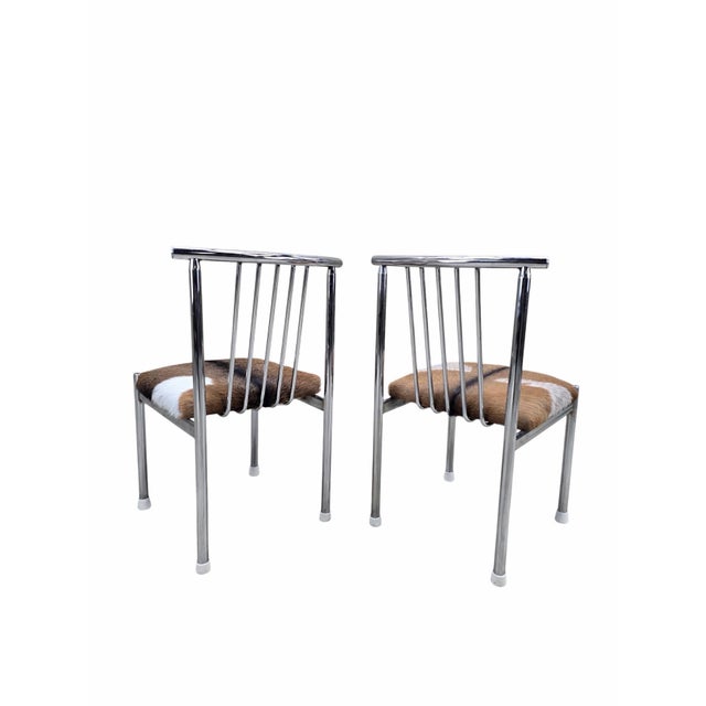 Metal MCM B. Brody Chrome Spindle Back Side Chairs Newly Reupholstered – Pair For Sale - Image 7 of 12