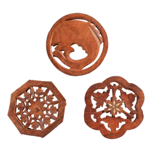 Vintage Carved Wood Trivets S/3
