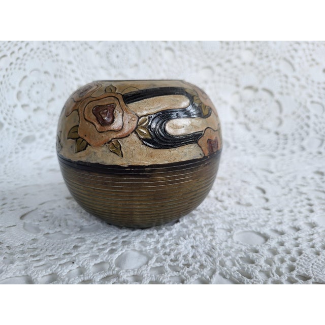 Art Nouveau Brass Cloisonné Floral & Striped Vase For Sale - Image 3 of 7