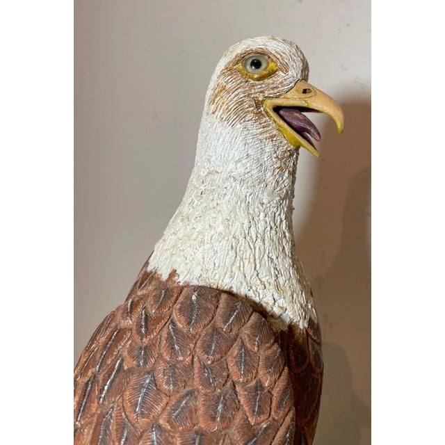 Brown Vintage Hand Carved Wood Folk Art Bald Eagle Bird With Fish Sculpture Statue For Sale - Image 8 of 17