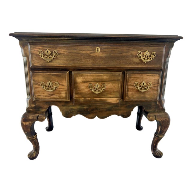 Distressed Stanley Queen Anne Style Chest of Drawers With Brass Hardware” For Sale