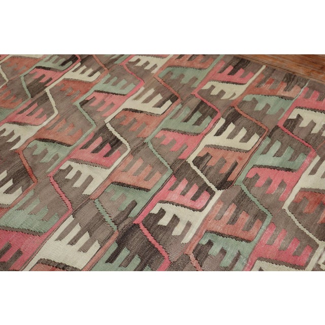 Mid-Century Modern Vintage Blush Pink Turkish Kilim - 6'7" x 11'3" For Sale - Image 3 of 9