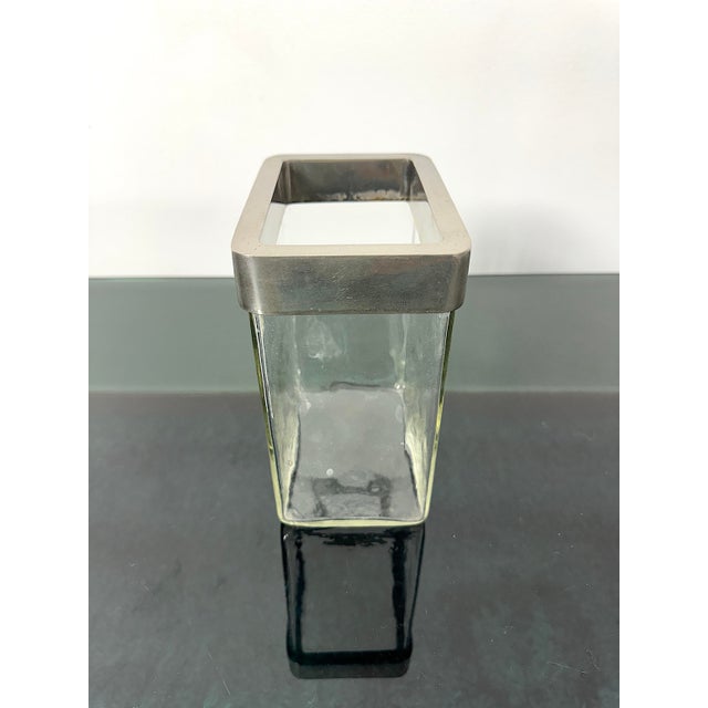 Metal Glass and Brushed Metal Flower Vase, Italy, 1970s For Sale - Image 7 of 9