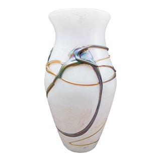 Late 20th Century Marcel Saba France Signed Vintage Iridescent Art Glass Vase For Sale