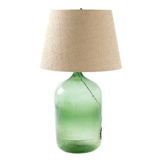 Antique Demijohn Lamp With Raffia Shade